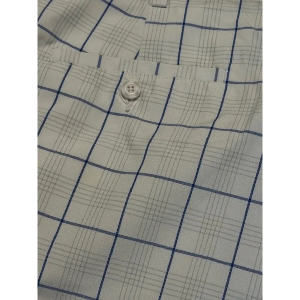 PGA Tour Mens White Blue Windowpane Plaid Golf Shorts Size‎ 38 Polyester